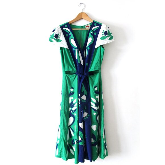 Farm Rio Soft Garden Patchwork Midi Dress / Medium / Soft Garden Blue - Picture 4 of 11